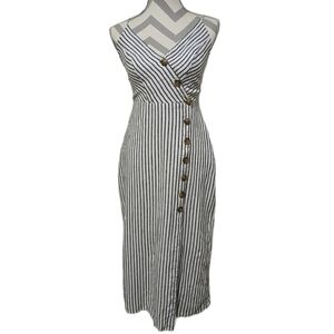 Urban Outfitters Striped Button Front Midi Dress Linen Blend Smocked Back Small